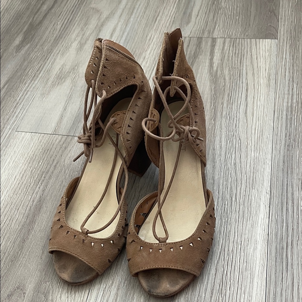 Nine West Tan Suede Lace-Up Heels